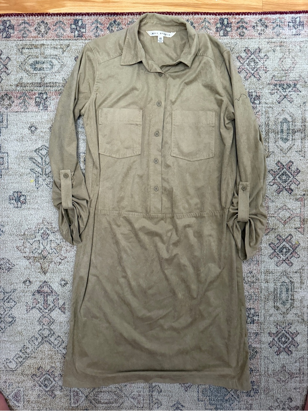 Button-Front Utility Shirt Dress in Olive - Women